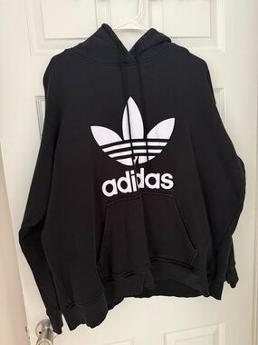 adidas Black Hoodie with White Trefoil Logo